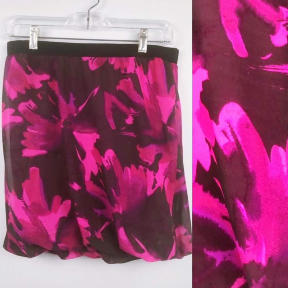 LOFT Pink Floral Mini Skirt Ribbon Waist
